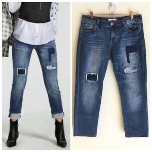 CABI 5308 Slim Boyfriend Patchwork Jeans Crop Sz 8